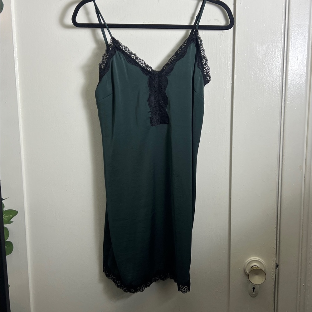 Women's Dark Hunter Green Lace-Trim Slip Dress ~Grunge~ New with tags!